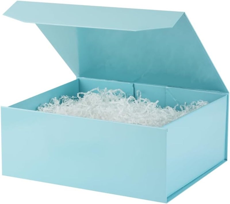 PACKGILO 6 Pcs Blue Gift Box Large 13x11x5.3 Inch Blue Large Gift Box with Crinkle Paper Magnetic Box with Shredded Paper Luxury Gift Boxes with Lids for Presents - Image 1